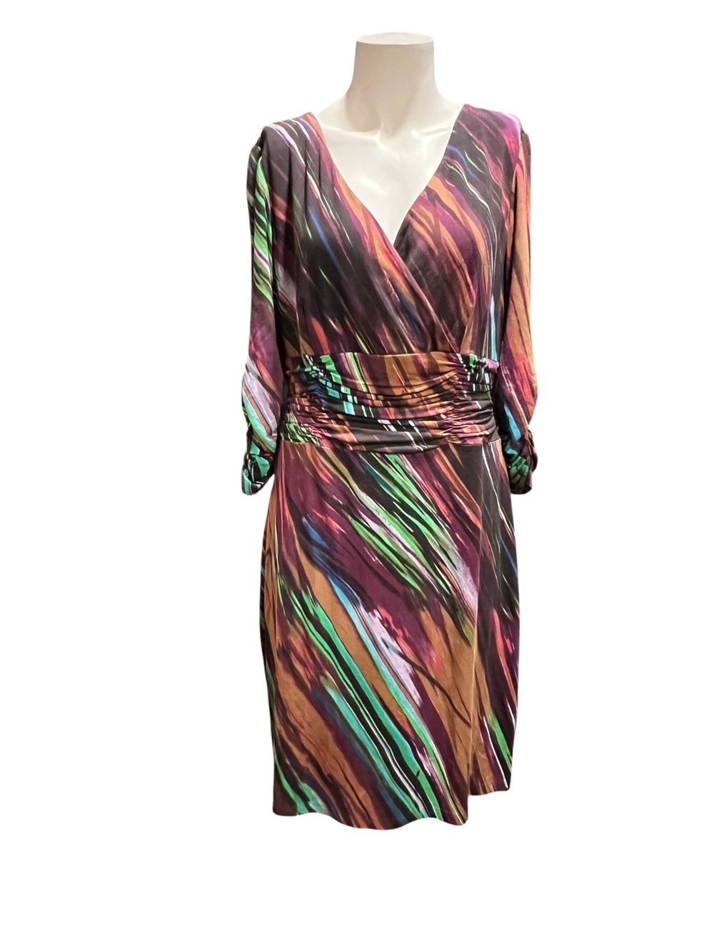 Nue by Shani Vibrant Multi-Stripe Dress with Ruched Waist